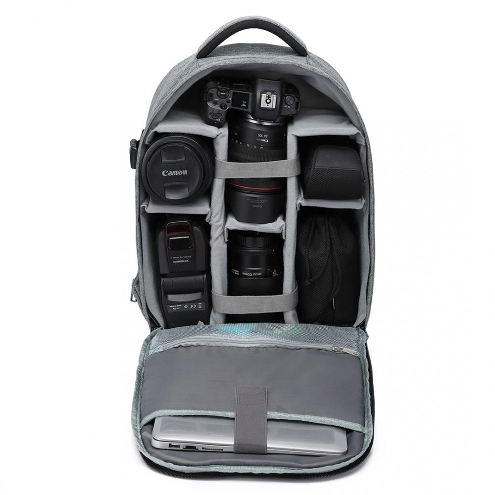 E6928 - KONO WATER RESISTANT SHOCKPROOF DSLR CAMERA BACKPACK - LIGHT GREY - The Baggage Shop