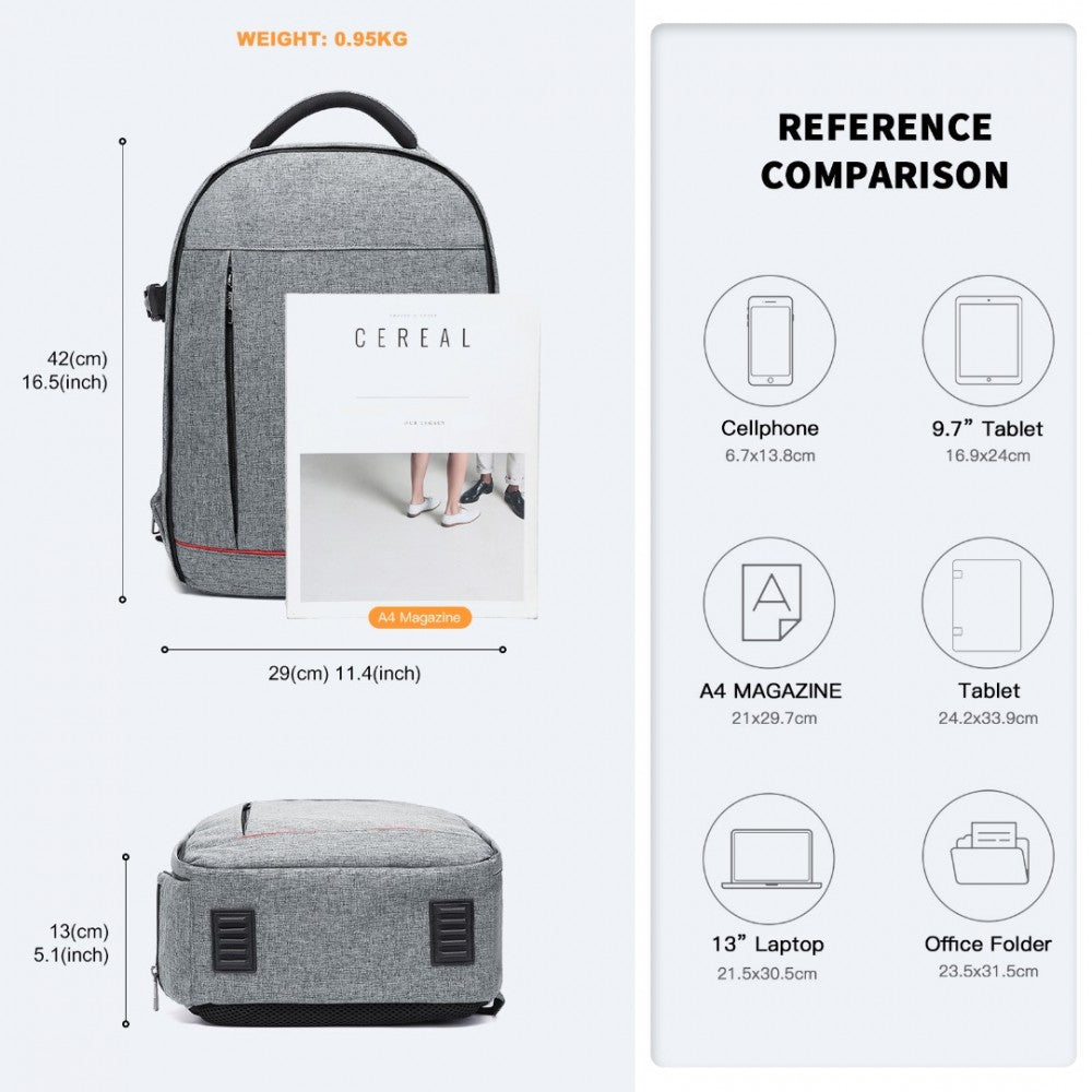 E6928 - KONO WATER RESISTANT SHOCKPROOF DSLR CAMERA BACKPACK - LIGHT GREY - The Baggage Shop