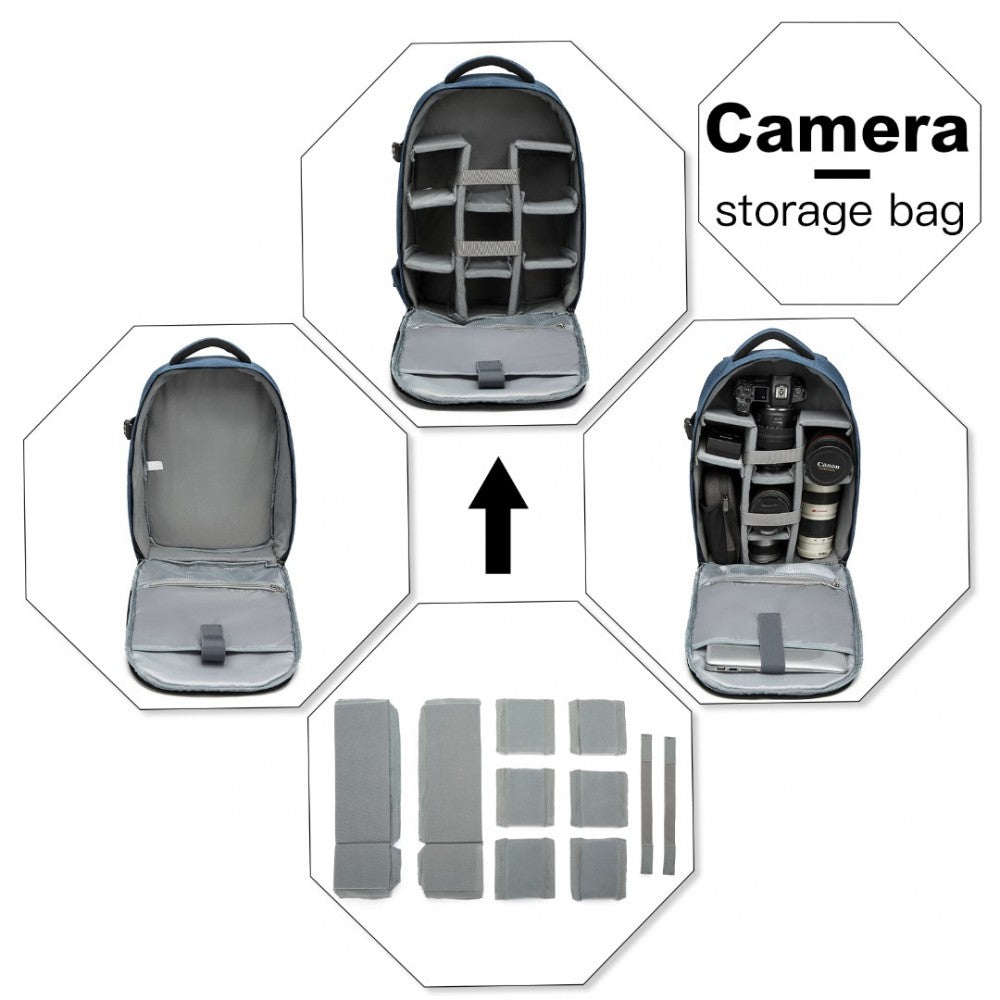 E6928 - KONO WATER RESISTANT SHOCKPROOF DSLR CAMERA BACKPACK - NAVY - The Baggage Shop