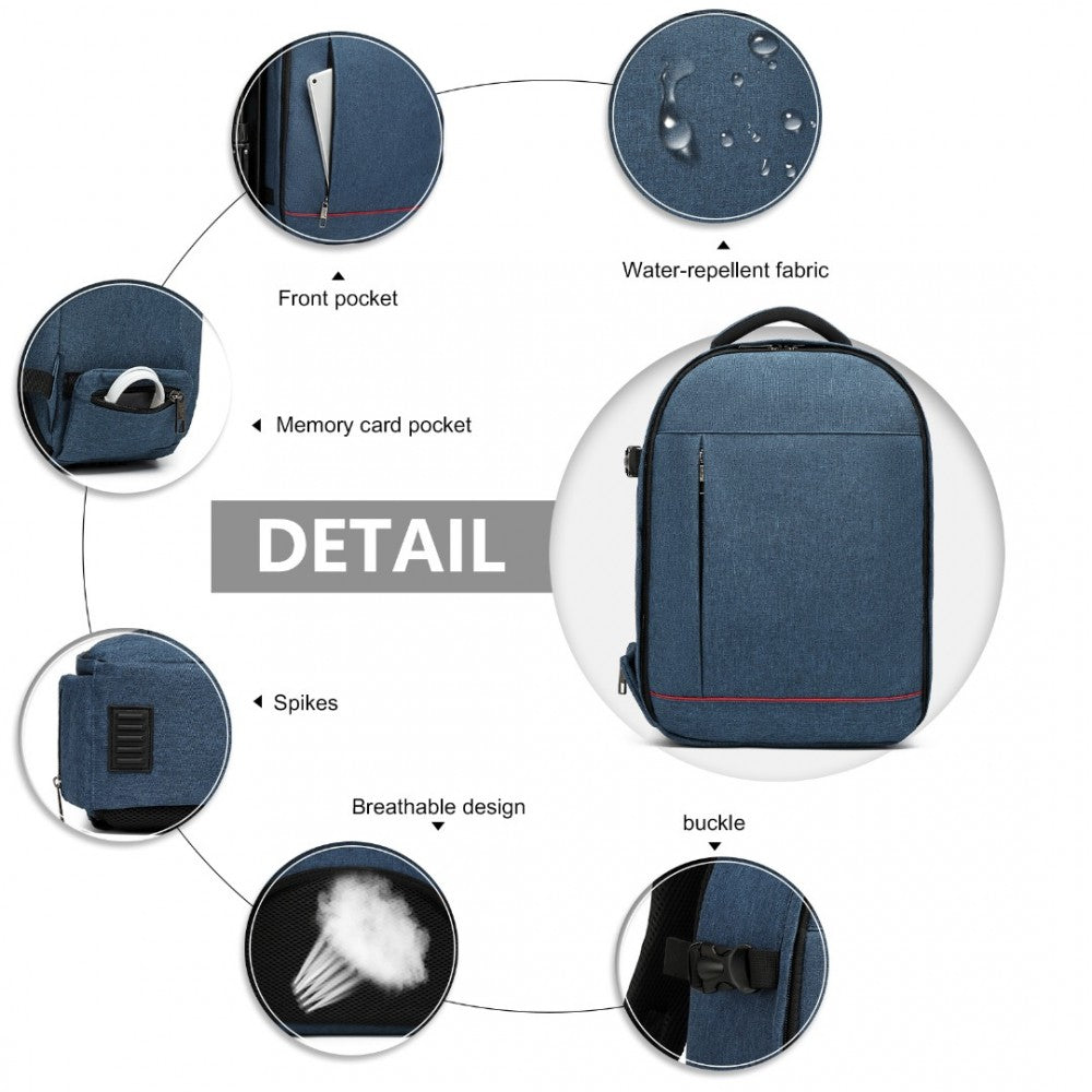 E6928 - KONO WATER RESISTANT SHOCKPROOF DSLR CAMERA BACKPACK - NAVY - The Baggage Shop