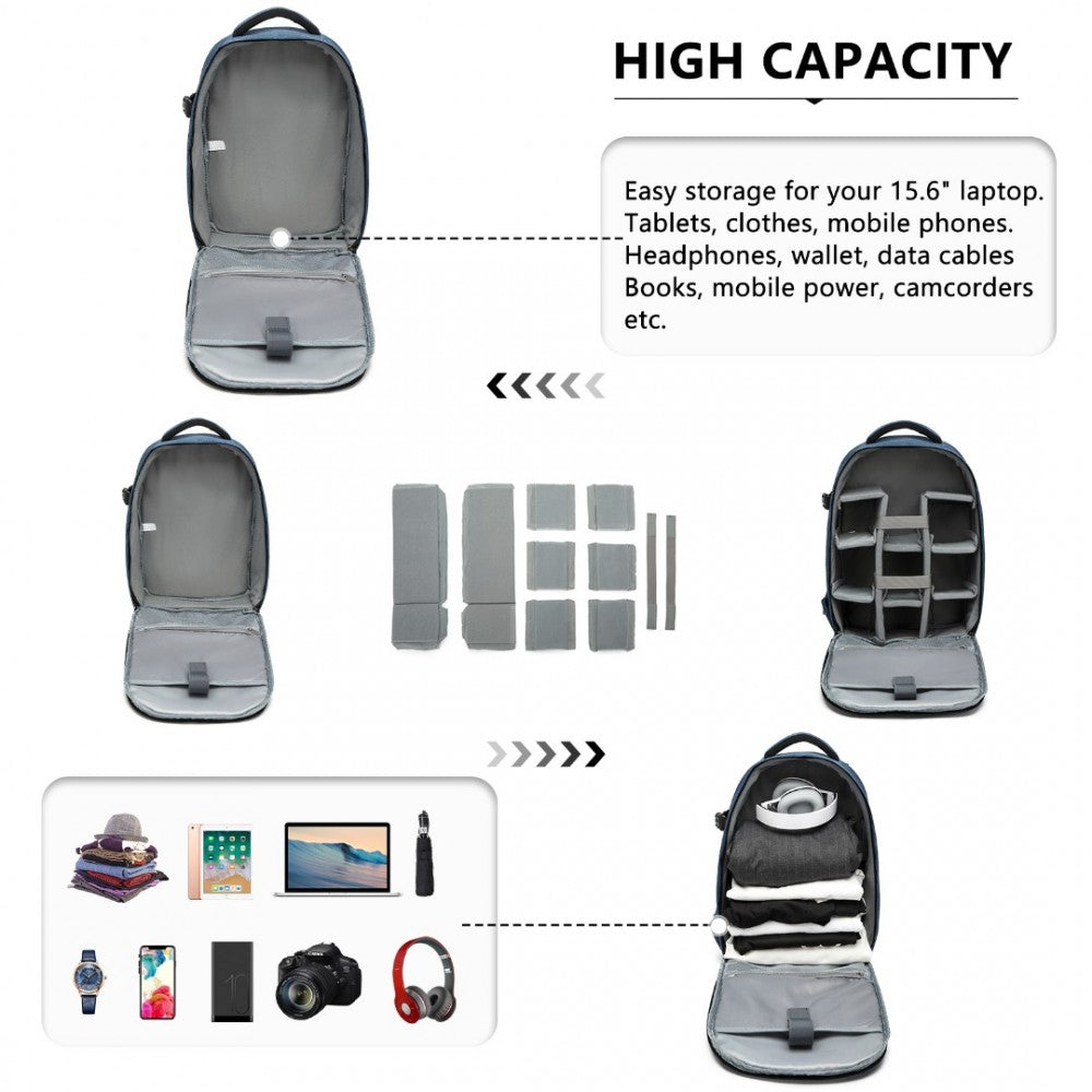 E6928 - KONO WATER RESISTANT SHOCKPROOF DSLR CAMERA BACKPACK - NAVY - The Baggage Shop