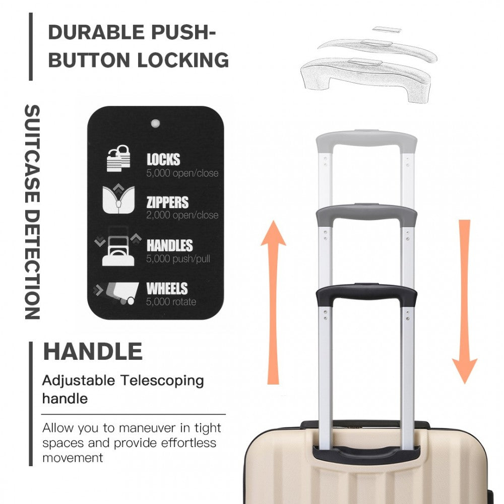 K1773-1L - KONO 19/24/28 INCH 3 PIECE SET STRIPED ABS HARD SHELL LUGGAGE WITH 360-DEGREE SPINNER WHEELS - BEIGE - The Baggage Shop