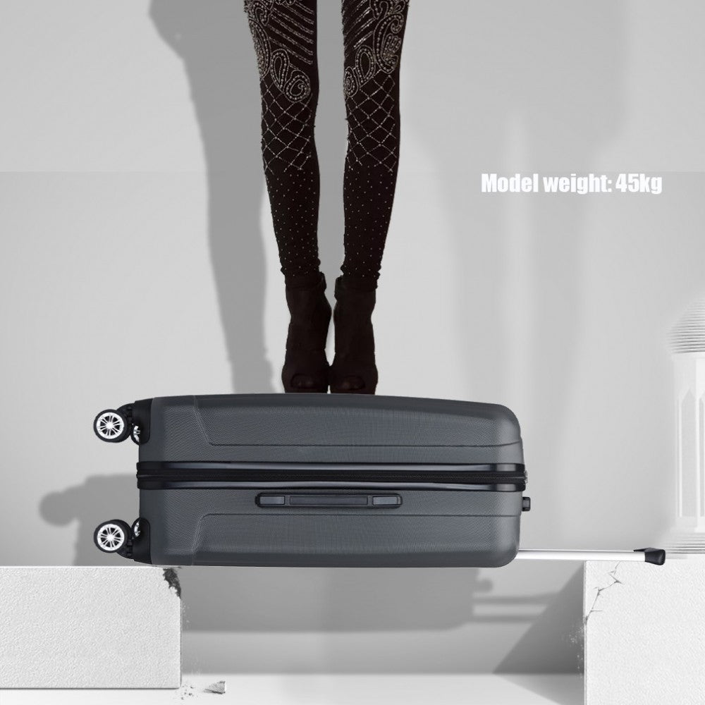 K1773-1L - KONO 19/24/28 INCH 3 PIECE SET STRIPED ABS HARD SHELL LUGGAGE WITH 360-DEGREE SPINNER WHEELS - GREY - The Baggage Shop