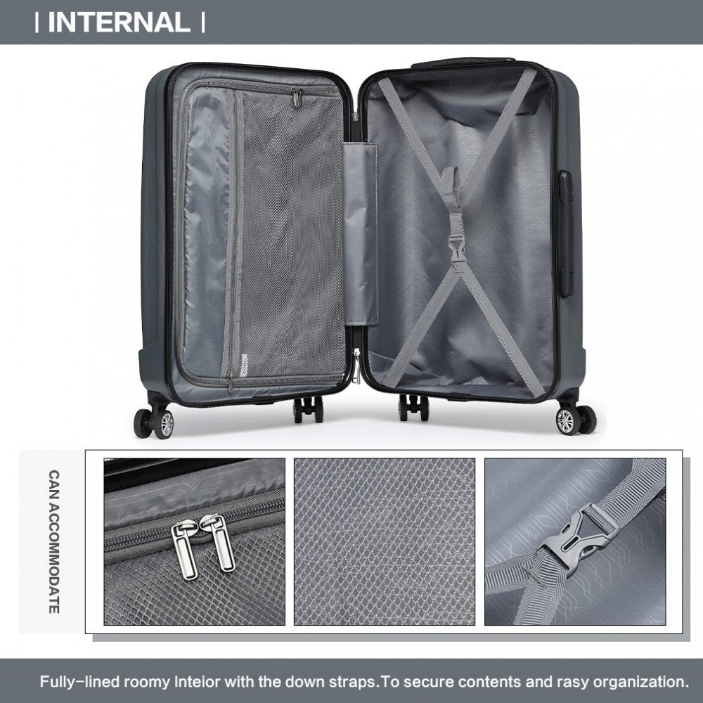K1773-1L - KONO 19/24/28 INCH 3 PIECE SET STRIPED ABS HARD SHELL LUGGAGE WITH 360-DEGREE SPINNER WHEELS - GREY - The Baggage Shop