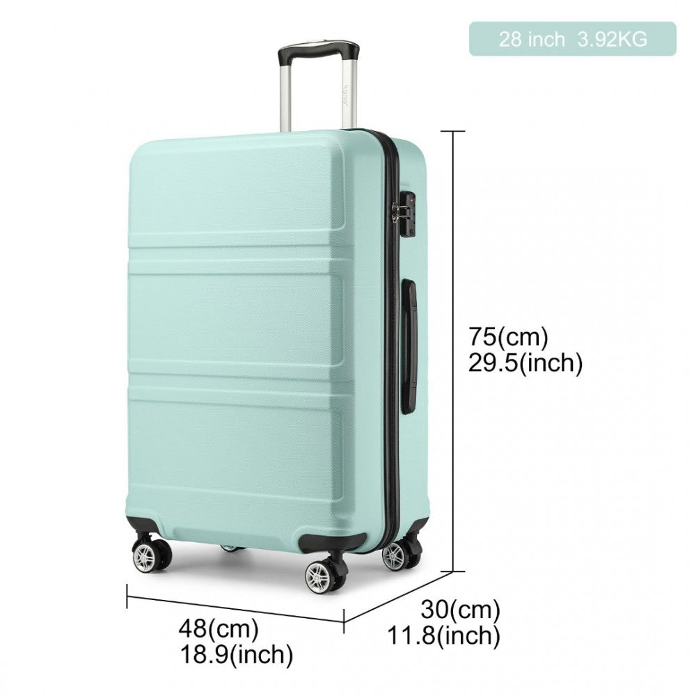 K1871-1L - KONO ABS 28 INCH SCULPTED HORIZONTAL DESIGN SUITCASE - MINT GREEN - The Baggage Shop