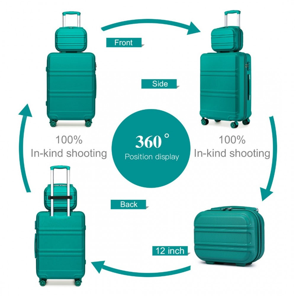 K1871-1L - KONO ABS 4 WHEEL SUITCASE SET WITH VANITY CASE - TEAL - The Baggage Shop