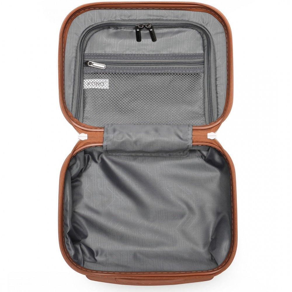 K1871-1L - KONO ABS SCULPTED HORIZONTAL DESIGN 4 PCS SUITCASE SET WITH VANITY CASE - BLACK AND BROWN - The Baggage Shop