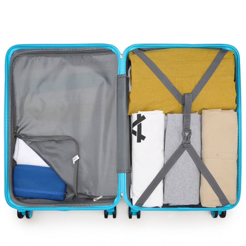 K1871-1L - KONO ABS SCULPTED HORIZONTAL DESIGN 4 PCS SUITCASE SET WITH VANITY CASE - BLUE - The Baggage Shop