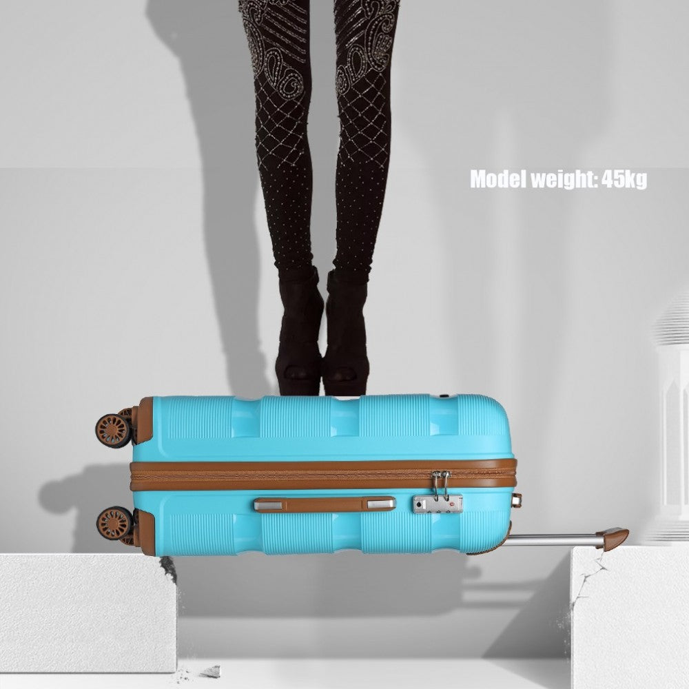 K2092L - KONO BRIGHT HARD SHELL PP SUITCASE 3 PIECES SET - CLASSIC COLLECTION - BLUE AND BROWN - The Baggage Shop