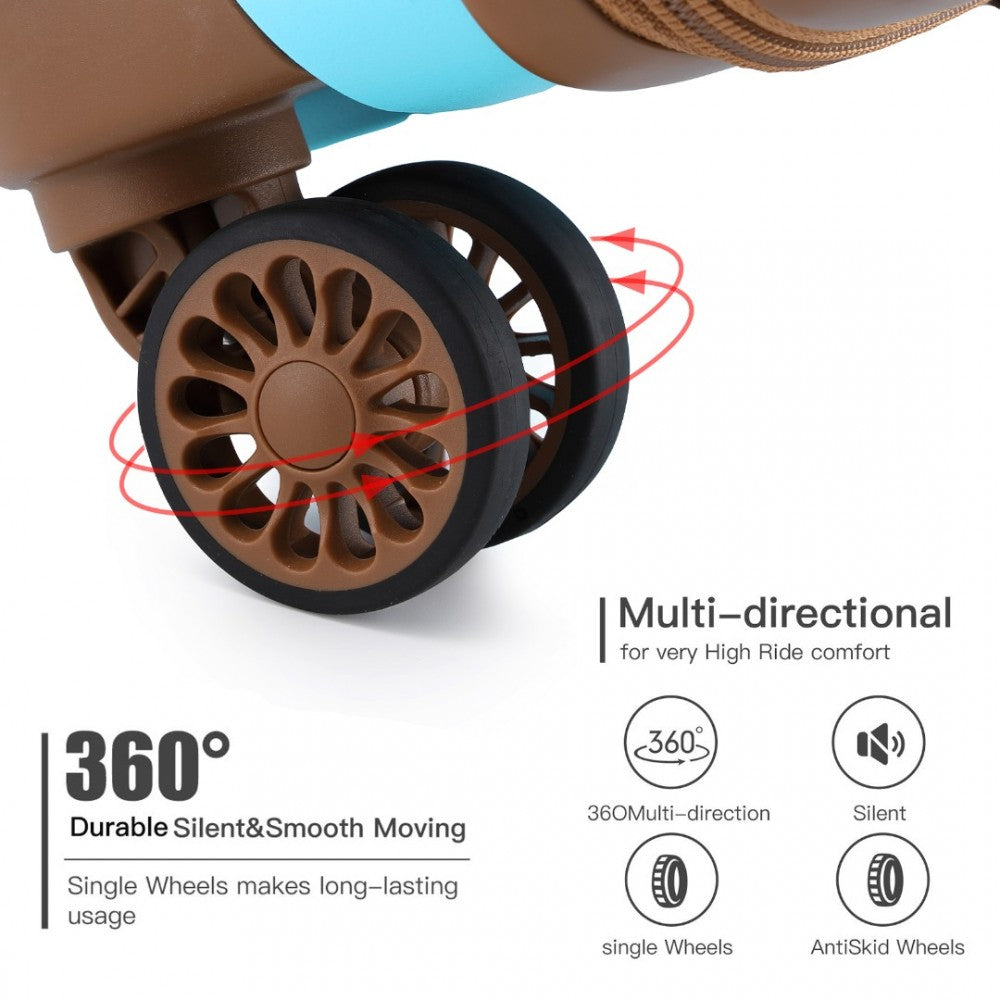 K2092L - KONO BRIGHT HARD SHELL PP SUITCASE 3 PIECES SET - CLASSIC COLLECTION - BLUE AND BROWN - The Baggage Shop