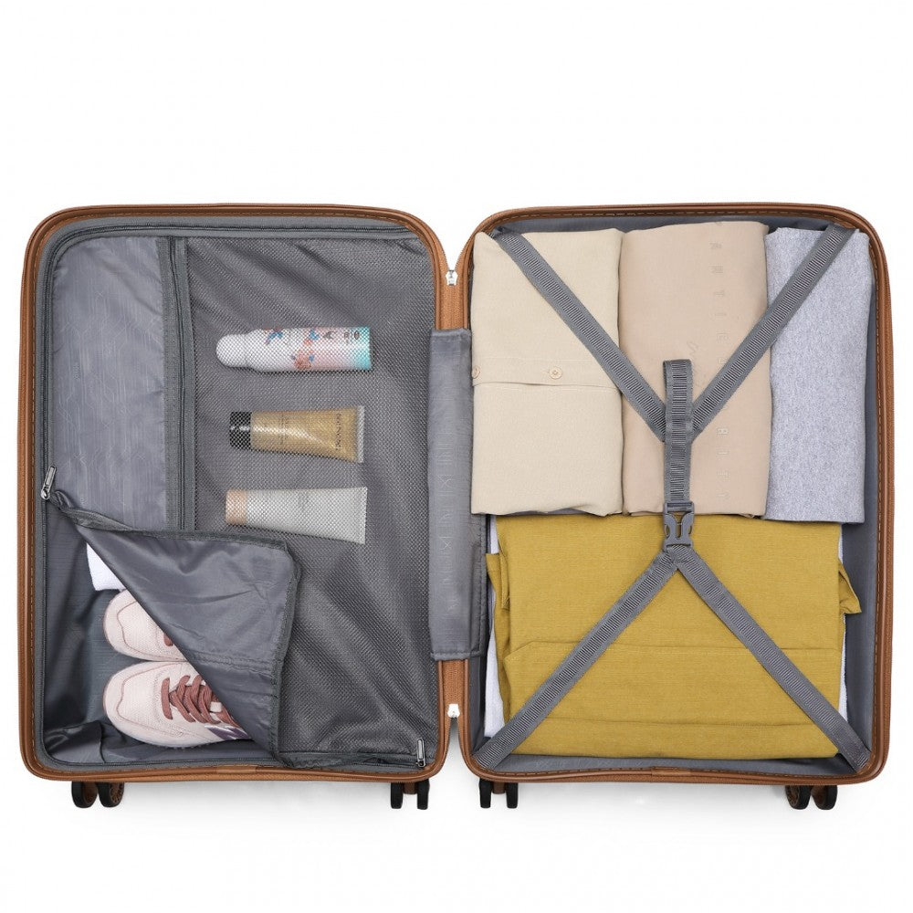 K2092L - KONO BRIGHT HARD SHELL PP SUITCASE 3 PIECES SET - CLASSIC COLLECTION - BLUE AND BROWN - The Baggage Shop