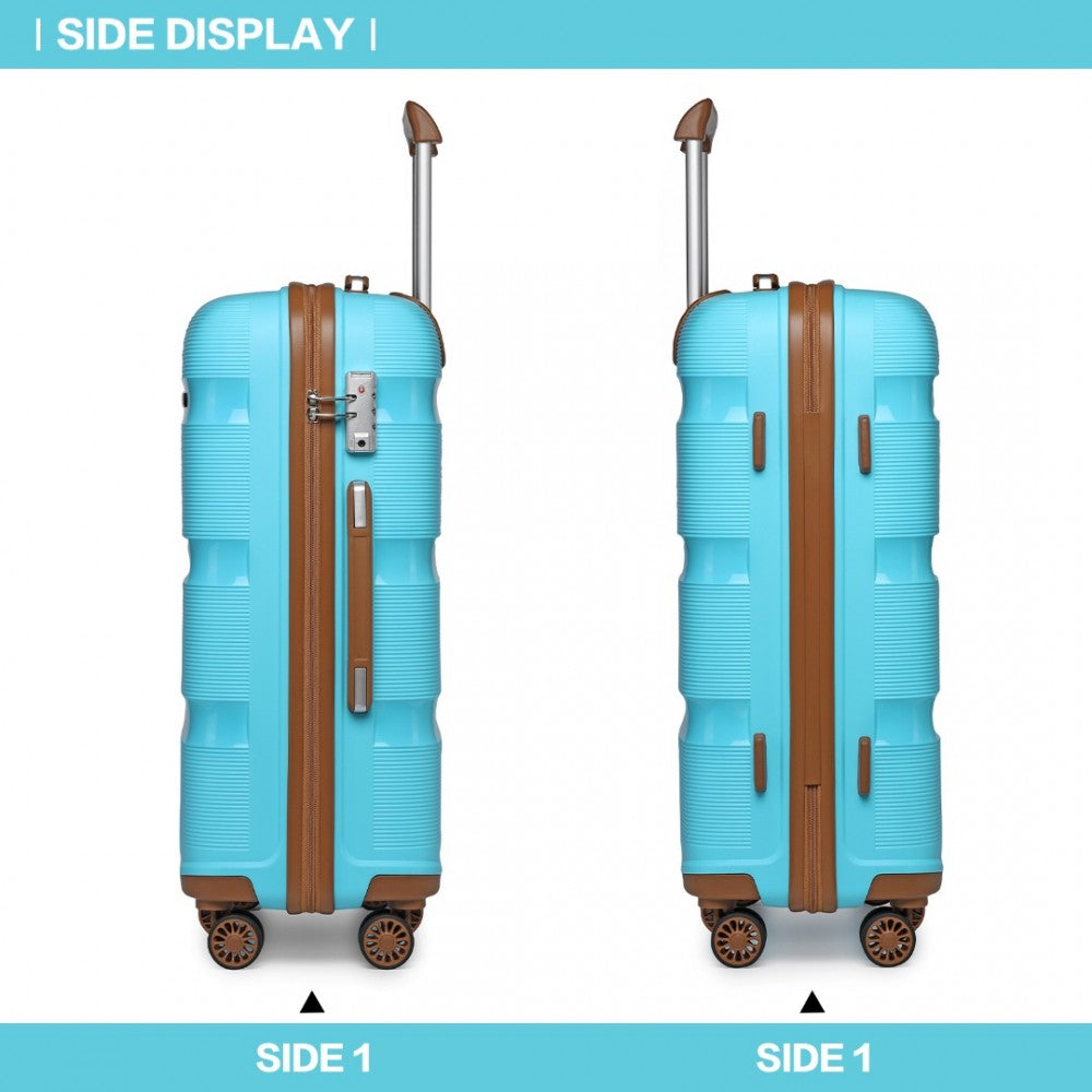 K2092L - KONO BRIGHT HARD SHELL PP SUITCASE 3 PIECES SET - CLASSIC COLLECTION - BLUE AND BROWN - The Baggage Shop