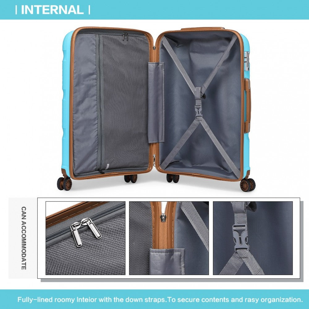 K2092L - KONO BRIGHT HARD SHELL PP SUITCASE 3 PIECES SET - CLASSIC COLLECTION - BLUE AND BROWN - The Baggage Shop