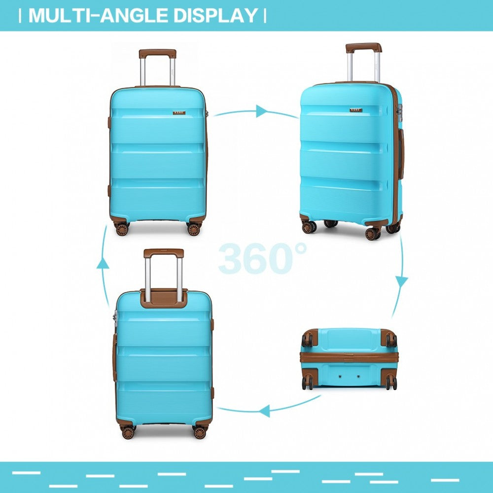 K2092L - KONO BRIGHT HARD SHELL PP SUITCASE 3 PIECES SET - CLASSIC COLLECTION - BLUE AND BROWN - The Baggage Shop