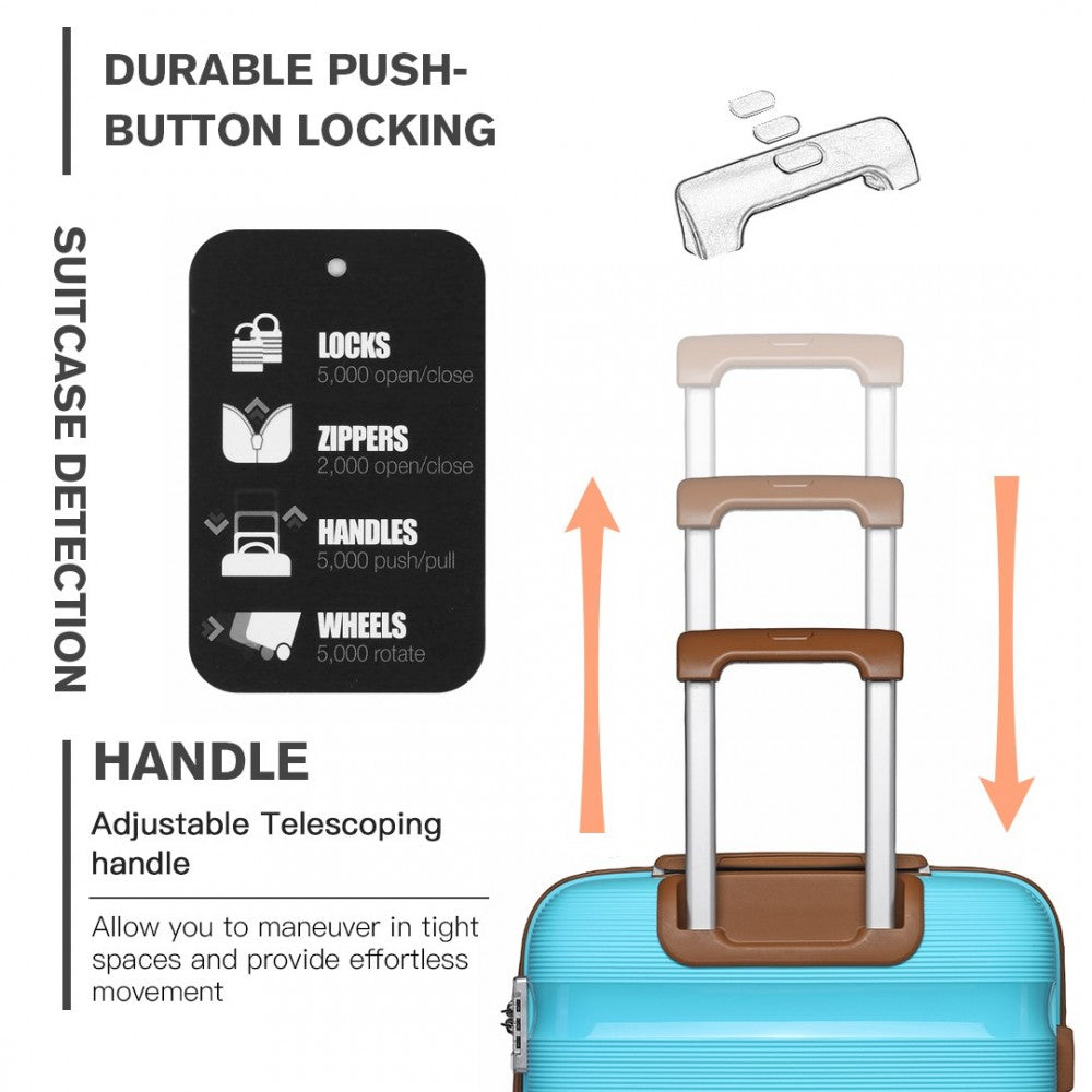 K2092L - KONO BRIGHT HARD SHELL PP SUITCASE 3 PIECES SET - CLASSIC COLLECTION - BLUE AND BROWN - The Baggage Shop
