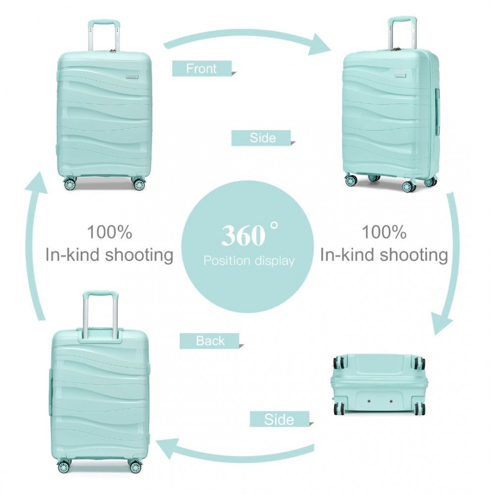 K2094L - KONO LIGHTWEIGHT POLYPROPYLENE HARD SHELL 3 PIECE SUITCASE SET WITH TSA LOCK - MINT GREEN - The Baggage Shop