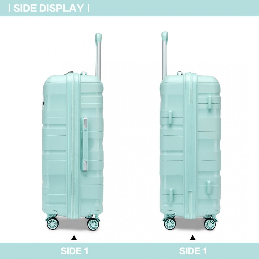 K2094L - KONO LIGHTWEIGHT POLYPROPYLENE HARD SHELL 3 PIECE SUITCASE SET WITH TSA LOCK - MINT GREEN - The Baggage Shop