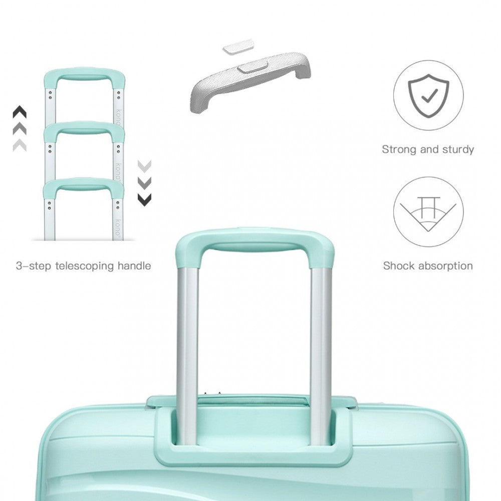 K2094L - KONO LIGHTWEIGHT POLYPROPYLENE HARD SHELL 3 PIECE SUITCASE SET WITH TSA LOCK - MINT GREEN - The Baggage Shop