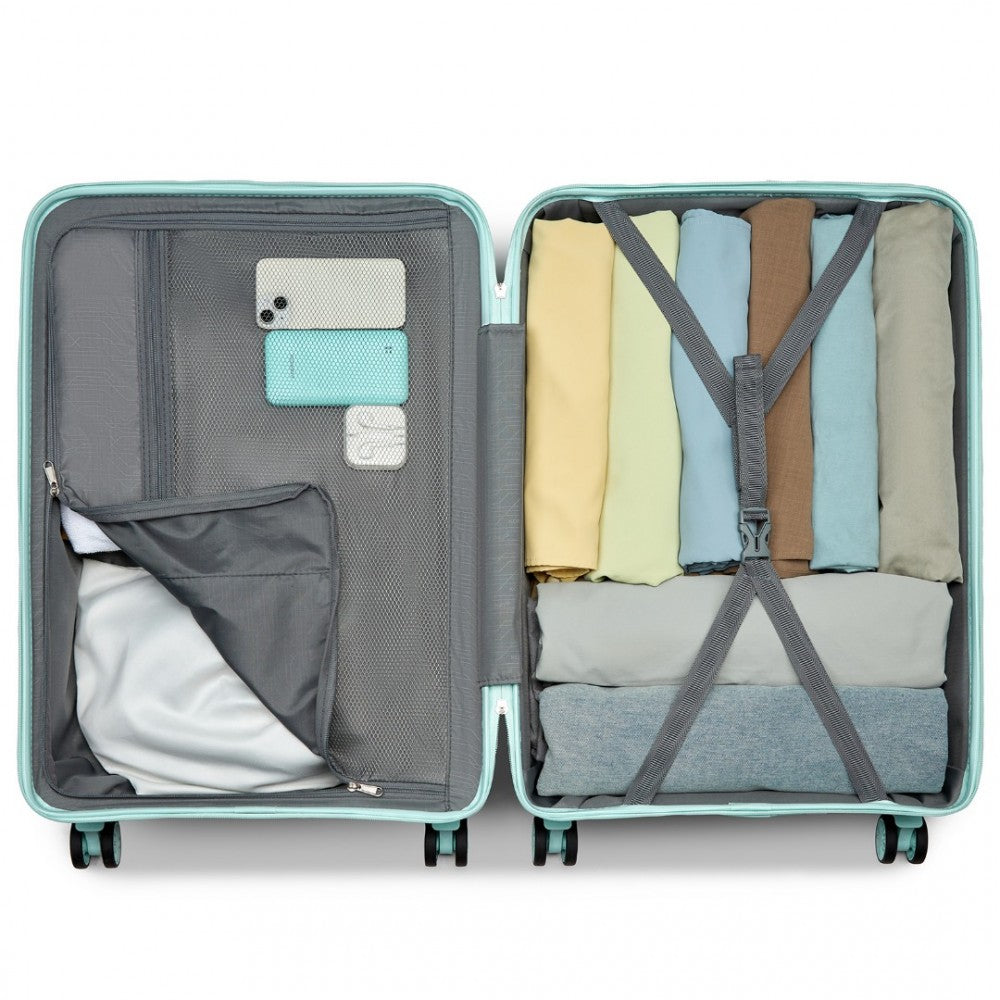 K2094L - KONO LIGHTWEIGHT POLYPROPYLENE HARD SHELL 3 PIECE SUITCASE SET WITH TSA LOCK - MINT GREEN - The Baggage Shop