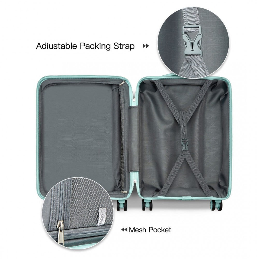 K2094L - KONO LIGHTWEIGHT POLYPROPYLENE HARD SHELL 3 PIECE SUITCASE SET WITH TSA LOCK - MINT GREEN - The Baggage Shop