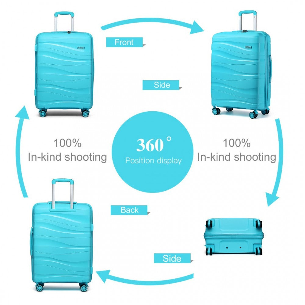 K2094L - KONO LIGHTWEIGHT POLYPROPYLENE HARD SHELL 4 PIECE SUITCASE SET WITH TSA LOCK AND VANITY CASE - BLUE - The Baggage Shop