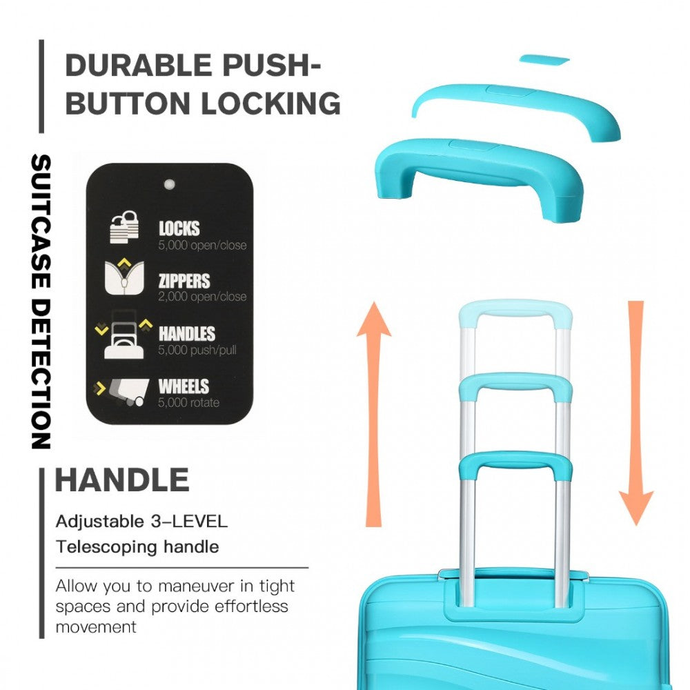 K2094L - KONO LIGHTWEIGHT POLYPROPYLENE HARD SHELL 4 PIECE SUITCASE SET WITH TSA LOCK AND VANITY CASE - BLUE - The Baggage Shop