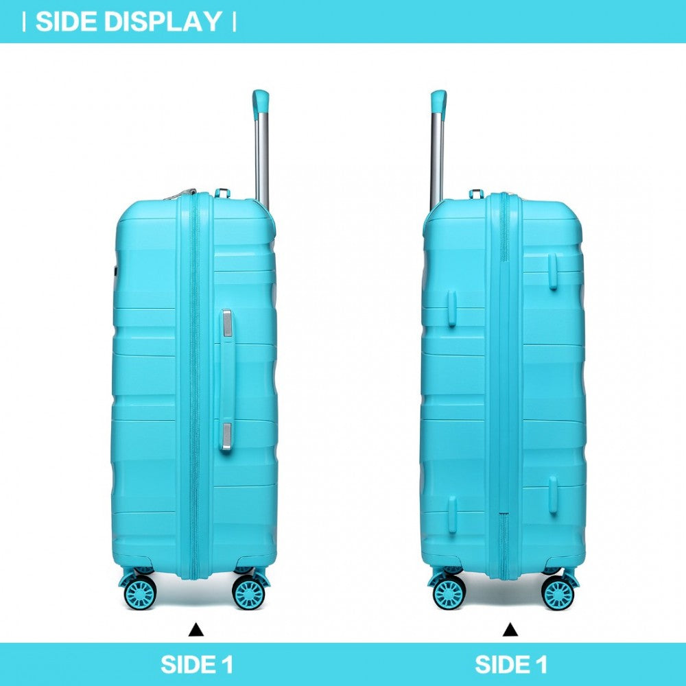 K2094L - KONO LIGHTWEIGHT POLYPROPYLENE HARD SHELL 4 PIECE SUITCASE SET WITH TSA LOCK AND VANITY CASE - BLUE - The Baggage Shop