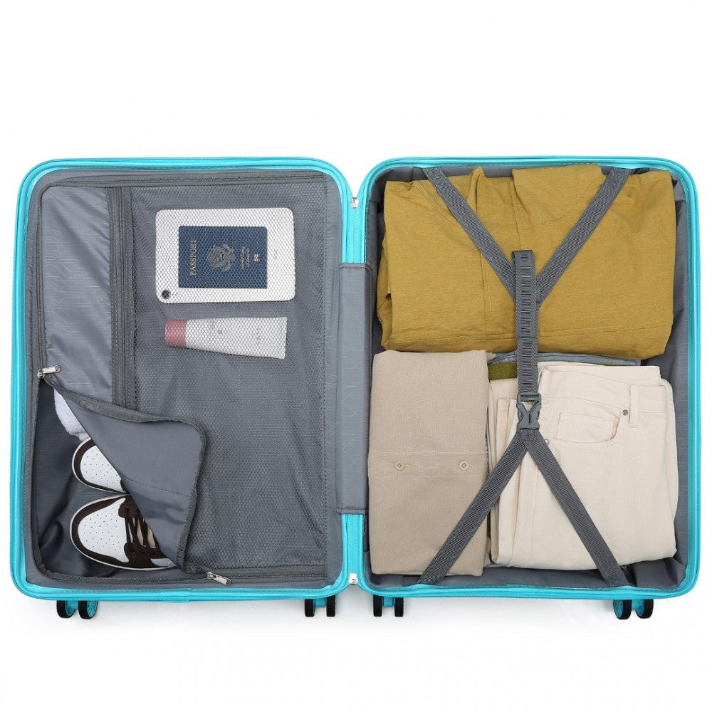 K2094L - KONO LIGHTWEIGHT POLYPROPYLENE HARD SHELL 4 PIECE SUITCASE SET WITH TSA LOCK AND VANITY CASE - BLUE - The Baggage Shop