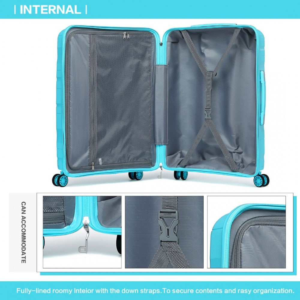 K2094L - KONO LIGHTWEIGHT POLYPROPYLENE HARD SHELL 4 PIECE SUITCASE SET WITH TSA LOCK AND VANITY CASE - BLUE - The Baggage Shop