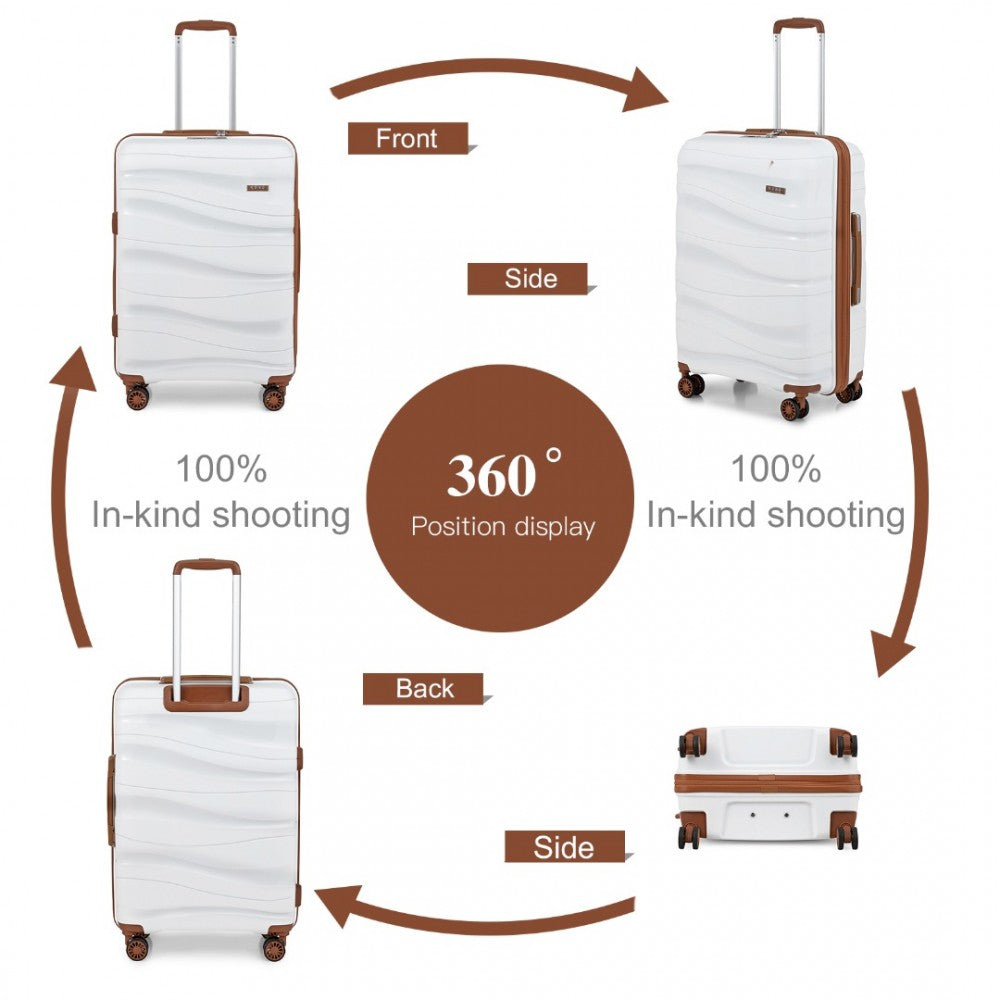 K2094L - KONO LIGHTWEIGHT POLYPROPYLENE HARD SHELL 4 PIECE SUITCASE SET WITH TSA LOCK AND VANITY CASE - CREAM - The Baggage Shop