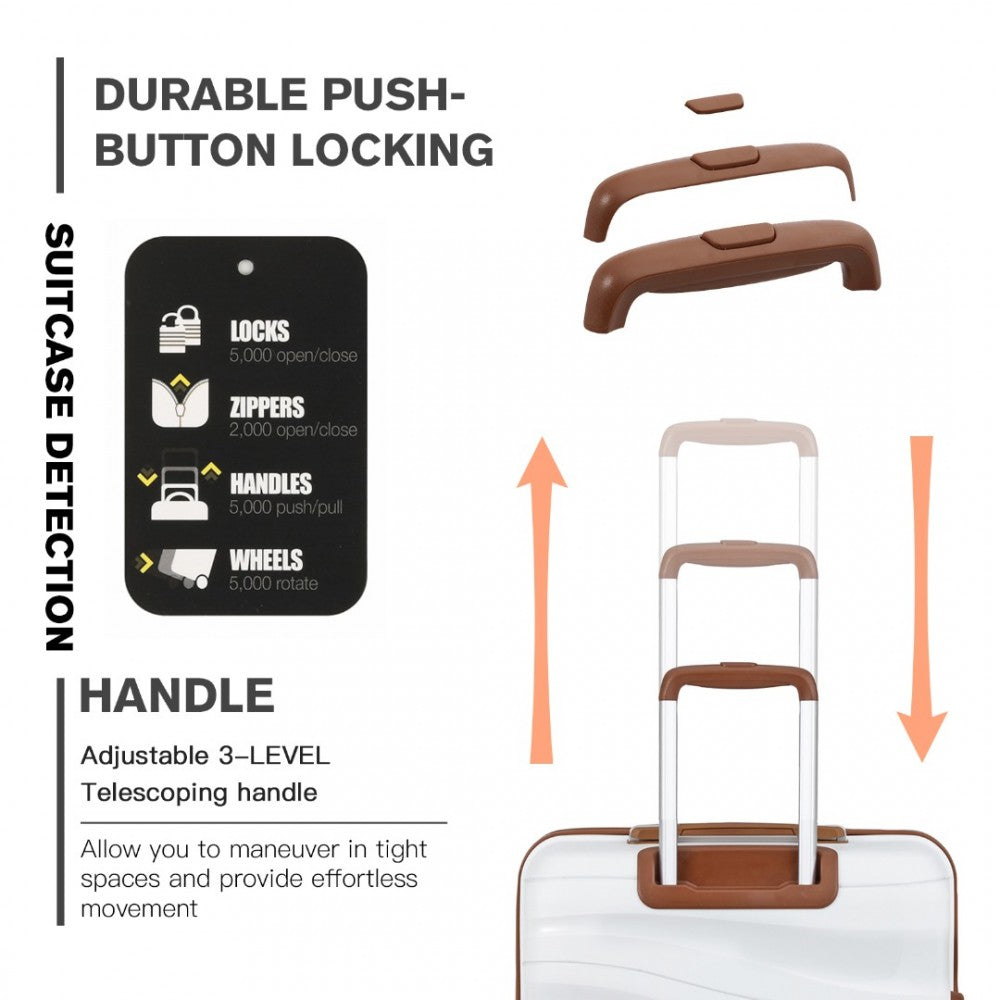 K2094L - KONO LIGHTWEIGHT POLYPROPYLENE HARD SHELL 4 PIECE SUITCASE SET WITH TSA LOCK AND VANITY CASE - CREAM - The Baggage Shop