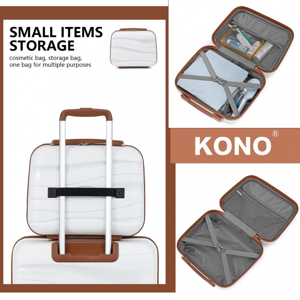 K2094L - KONO LIGHTWEIGHT POLYPROPYLENE HARD SHELL 4 PIECE SUITCASE SET WITH TSA LOCK AND VANITY CASE - CREAM - The Baggage Shop