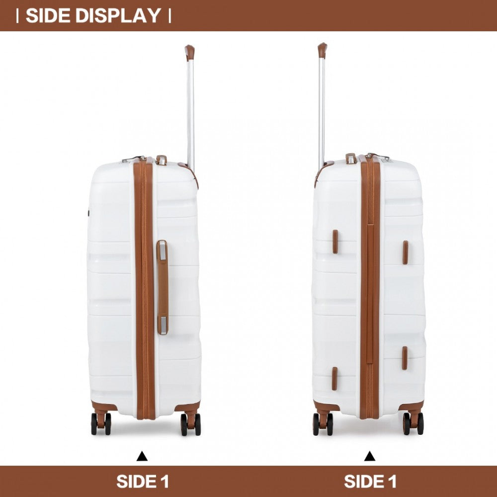 K2094L - KONO LIGHTWEIGHT POLYPROPYLENE HARD SHELL 4 PIECE SUITCASE SET WITH TSA LOCK AND VANITY CASE - CREAM - The Baggage Shop