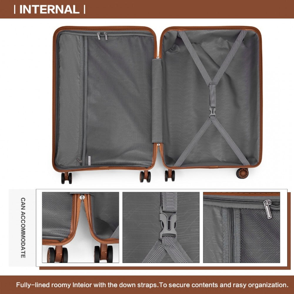 K2094L - KONO LIGHTWEIGHT POLYPROPYLENE HARD SHELL 4 PIECE SUITCASE SET WITH TSA LOCK AND VANITY CASE - CREAM - The Baggage Shop