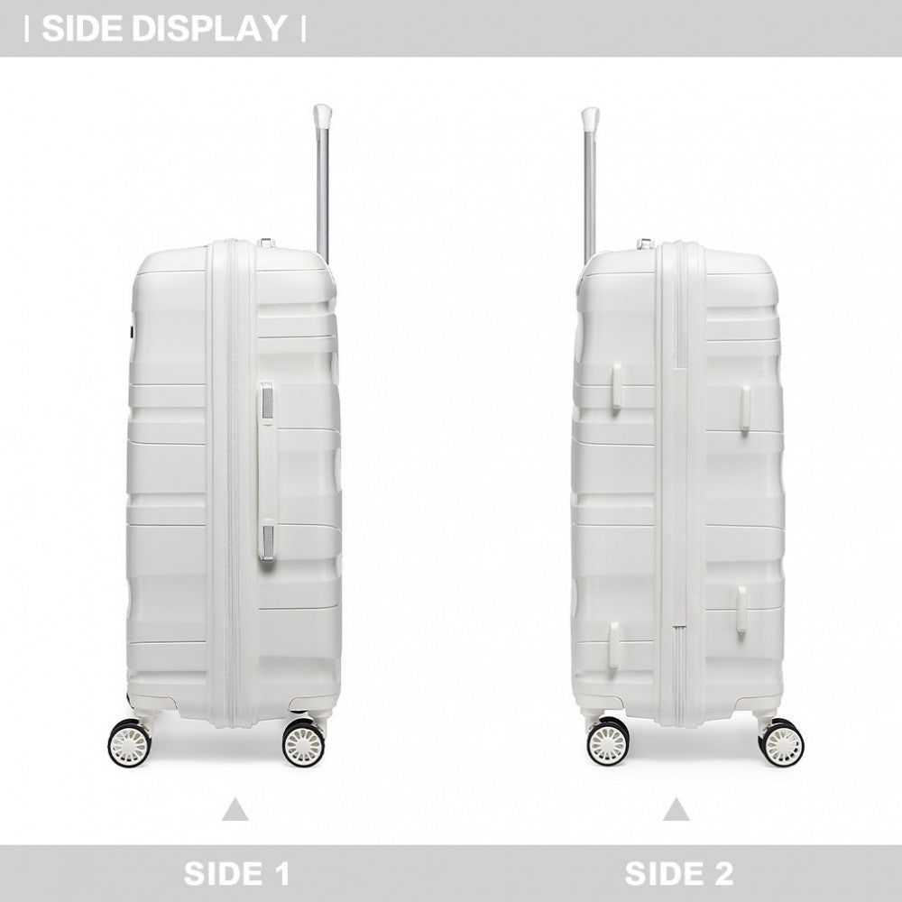 K2094L - KONO LIGHTWEIGHT POLYPROPYLENE HARD SHELL 4 PIECE SUITCASE SET WITH TSA LOCK AND VANITY CASE - WHITE - The Baggage Shop