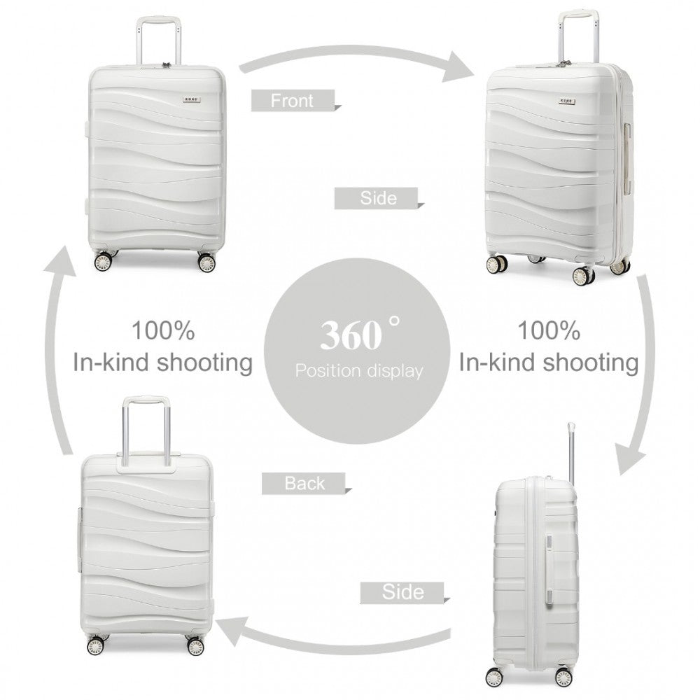 K2094L - KONO LIGHTWEIGHT POLYPROPYLENE HARD SHELL 4 PIECE SUITCASE SET WITH TSA LOCK AND VANITY CASE - WHITE - The Baggage Shop