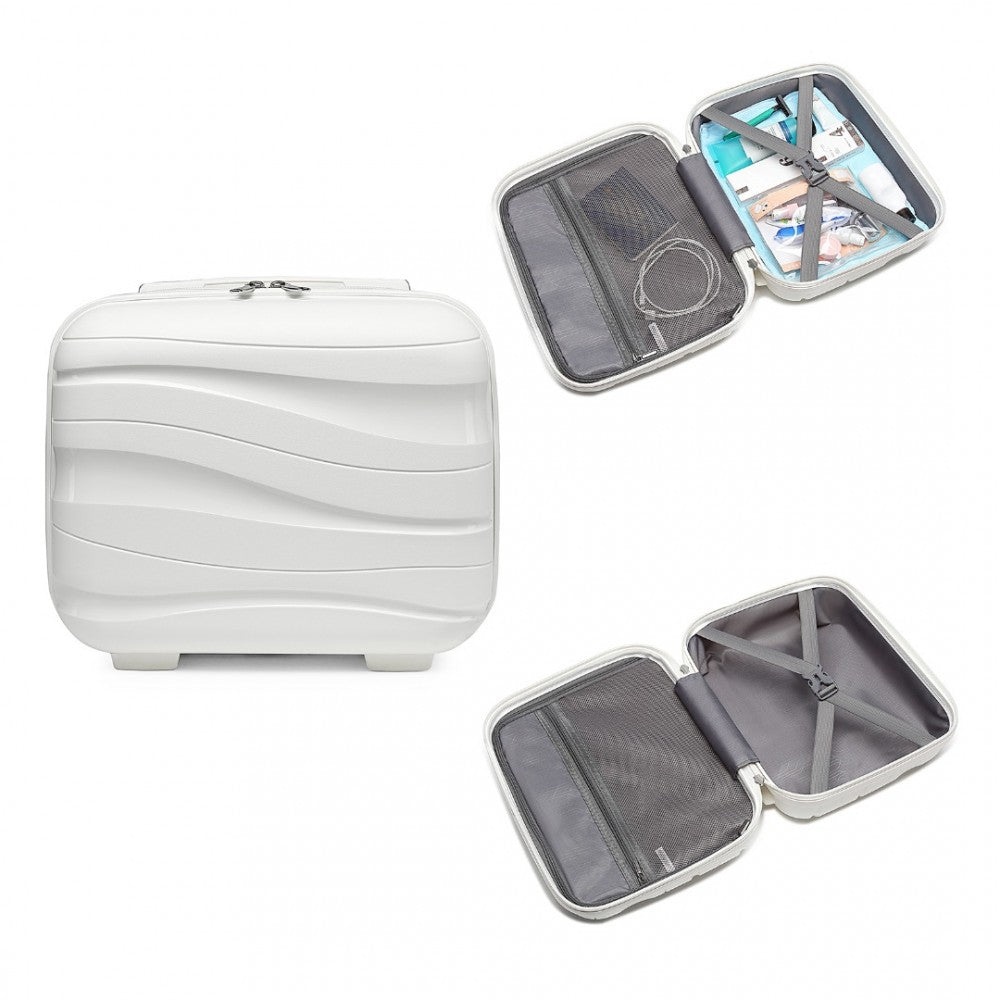 K2094L - KONO LIGHTWEIGHT POLYPROPYLENE HARD SHELL 4 PIECE SUITCASE SET WITH TSA LOCK AND VANITY CASE - WHITE - The Baggage Shop