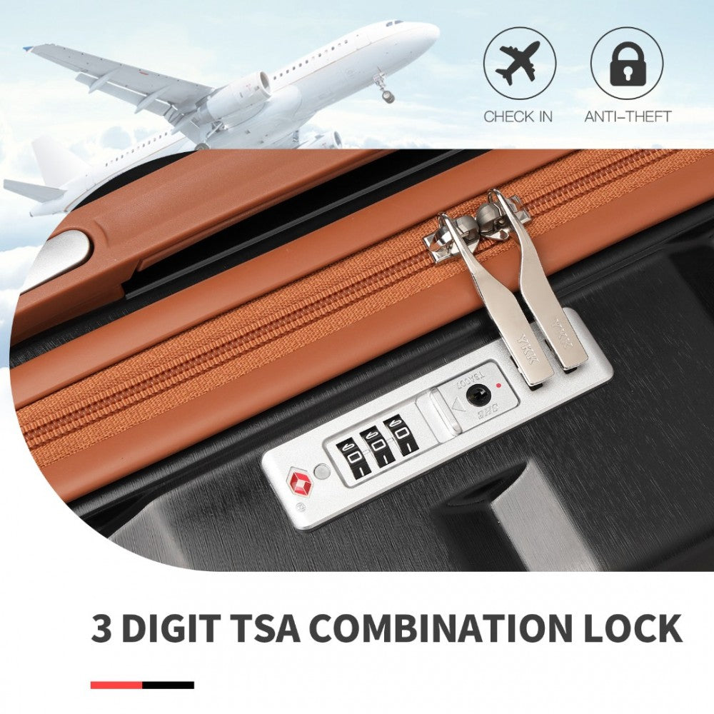 K2292L - KONO LIGHTWEIGHT HARD SHELL ABS SUITCASE WITH TSA LOCK AND VANITY CASE 4 PIECE SET - BLACK AND BROWN - The Baggage Shop