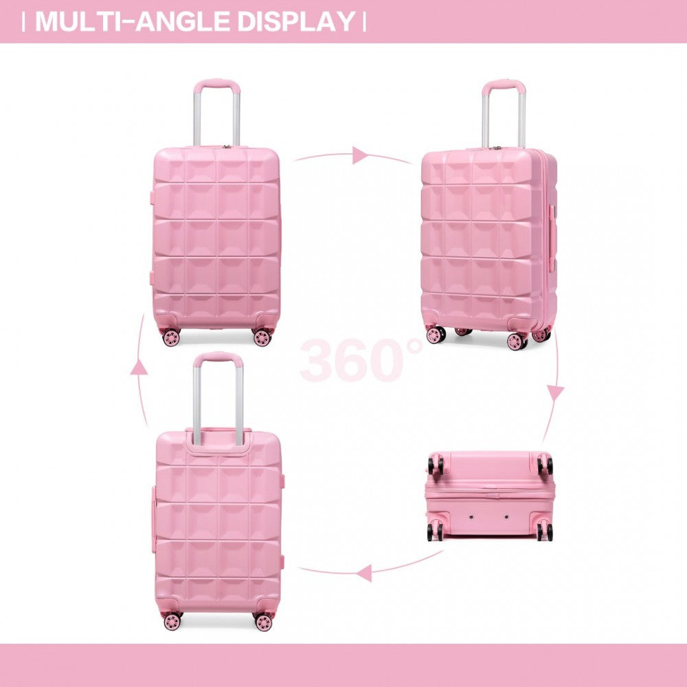K2292L - KONO LIGHTWEIGHT HARD SHELL ABS SUITCASE WITH TSA LOCK AND VANITY CASE 4 PIECE SET - PINK - The Baggage Shop