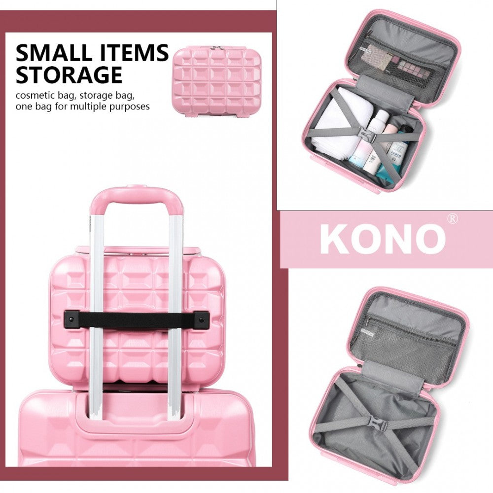 K2292L - KONO LIGHTWEIGHT HARD SHELL ABS SUITCASE WITH TSA LOCK AND VANITY CASE 4 PIECE SET - PINK - The Baggage Shop