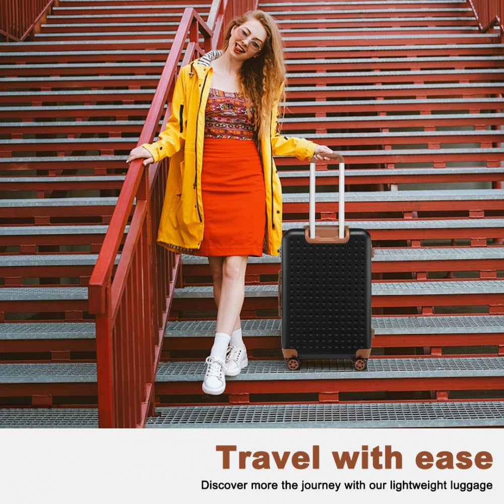 K2394L - KONO FLEXIBLE HARD SHELL ABS SUITCASE WITH TSA LOCK AND VANITY CASE 4 PIECE SET - BLACK - The Baggage Shop