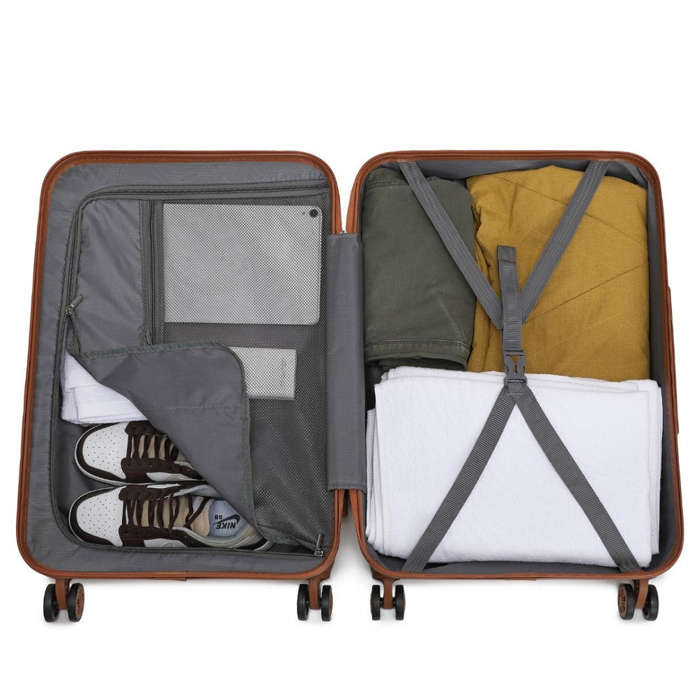 K2394L - KONO FLEXIBLE HARD SHELL ABS SUITCASE WITH TSA LOCK AND VANITY CASE 4 PIECE SET - BLACK - The Baggage Shop