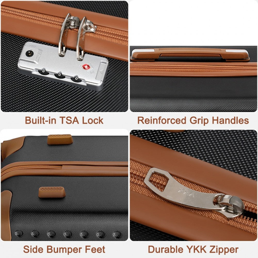 K2394L - KONO FLEXIBLE HARD SHELL ABS SUITCASE WITH TSA LOCK AND VANITY CASE 4 PIECE SET - BLACK - The Baggage Shop