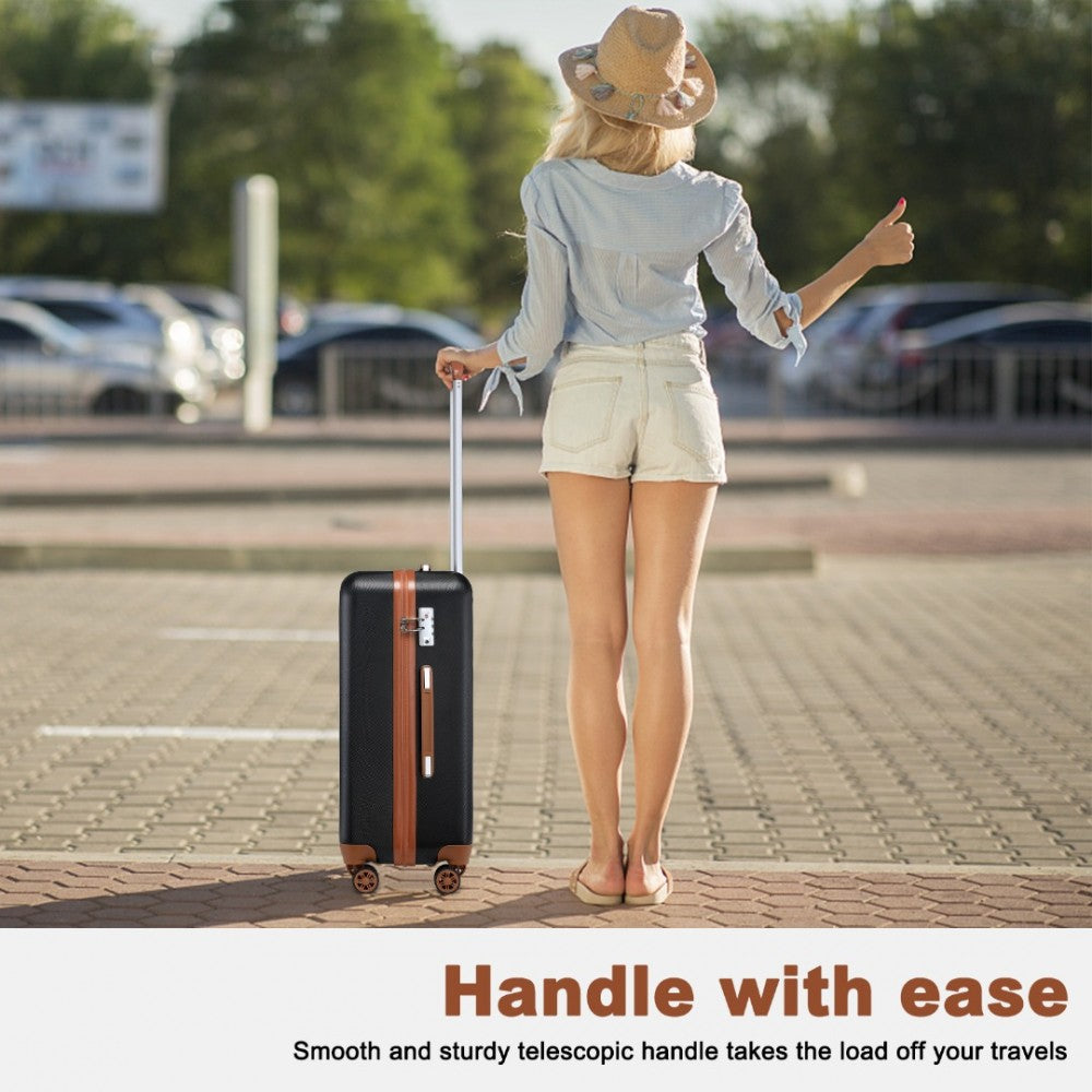K2394L - KONO FLEXIBLE HARD SHELL ABS SUITCASE WITH TSA LOCK AND VANITY CASE 4 PIECE SET - BLACK - The Baggage Shop