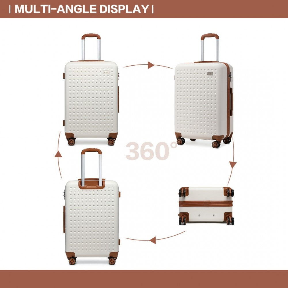 K2394L - KONO FLEXIBLE HARD SHELL ABS SUITCASE WITH TSA LOCK AND VANITY CASE 4 PIECE SET - CREAM - The Baggage Shop
