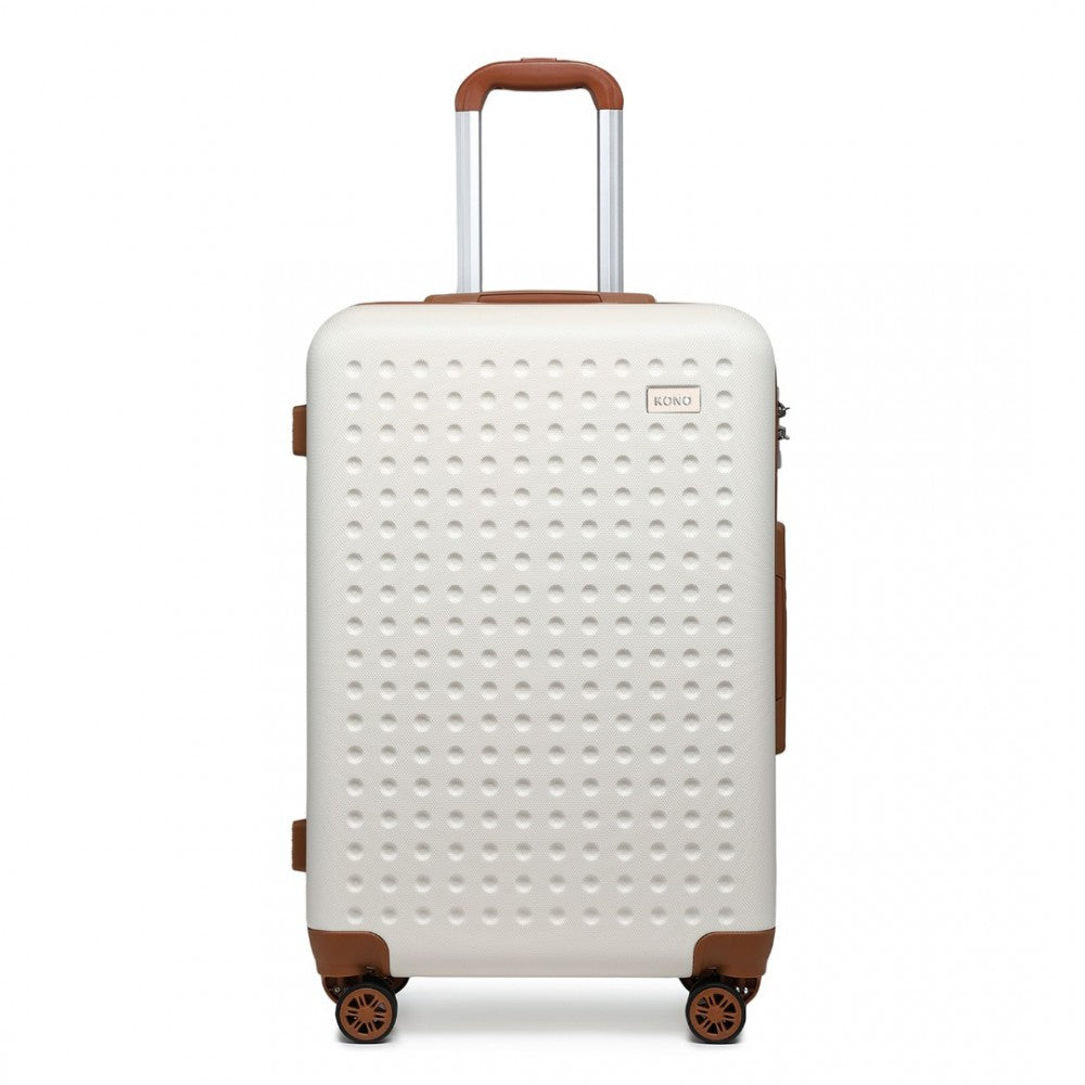 K2394L - KONO FLEXIBLE HARD SHELL ABS SUITCASE WITH TSA LOCK AND VANITY CASE 4 PIECE SET - CREAM - The Baggage Shop