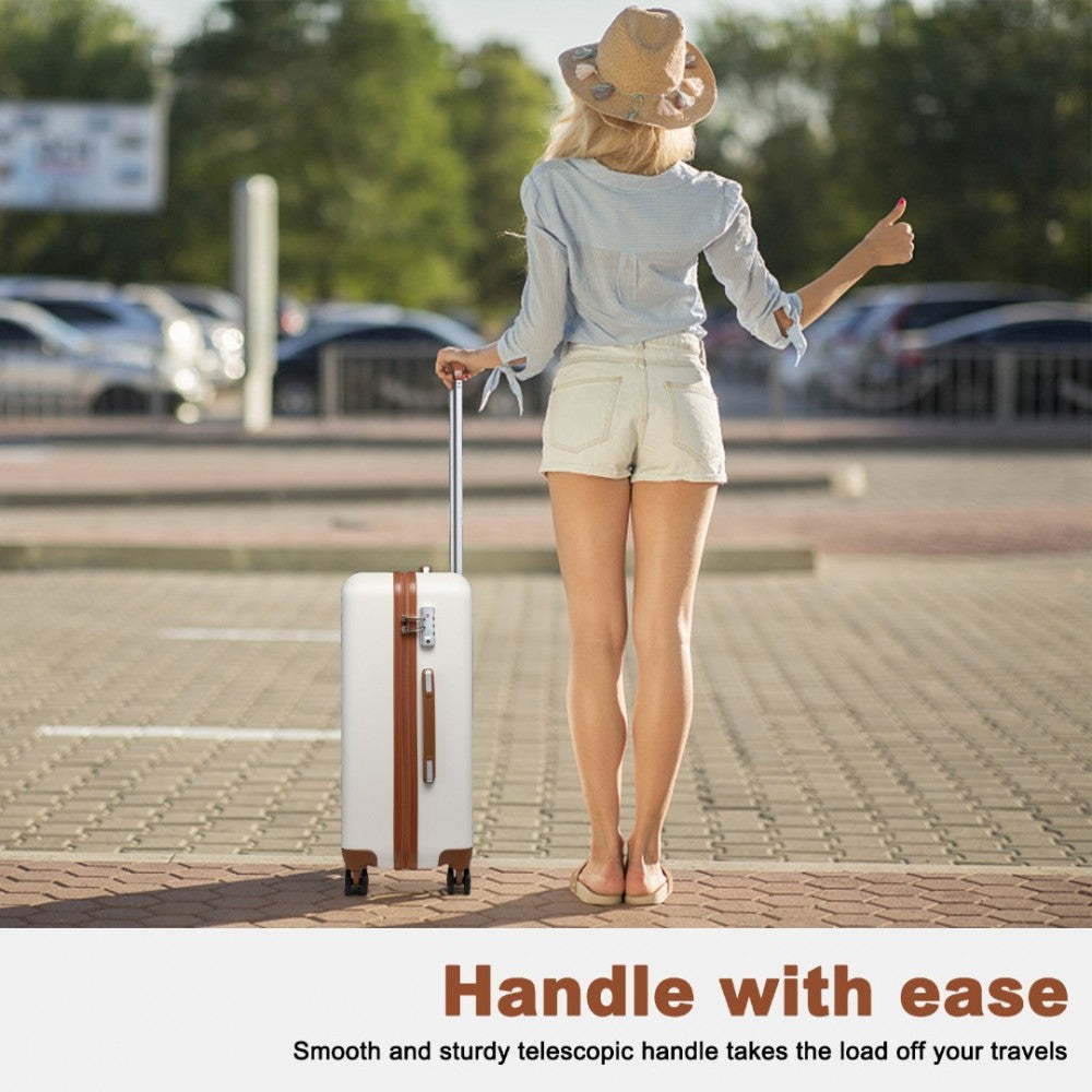 K2394L - KONO FLEXIBLE HARD SHELL ABS SUITCASE WITH TSA LOCK AND VANITY CASE 4 PIECE SET - CREAM - The Baggage Shop