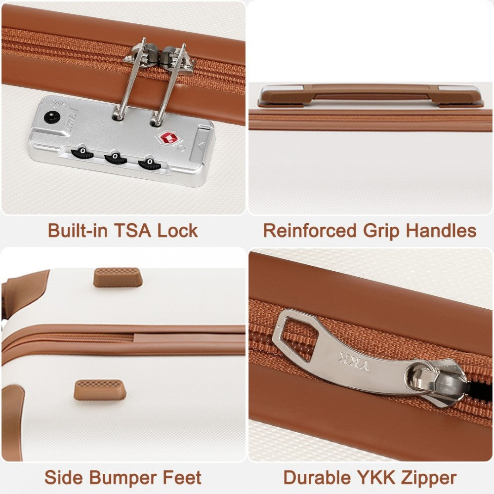 K2394L - KONO FLEXIBLE HARD SHELL ABS SUITCASE WITH TSA LOCK AND VANITY CASE 4 PIECE SET - CREAM - The Baggage Shop