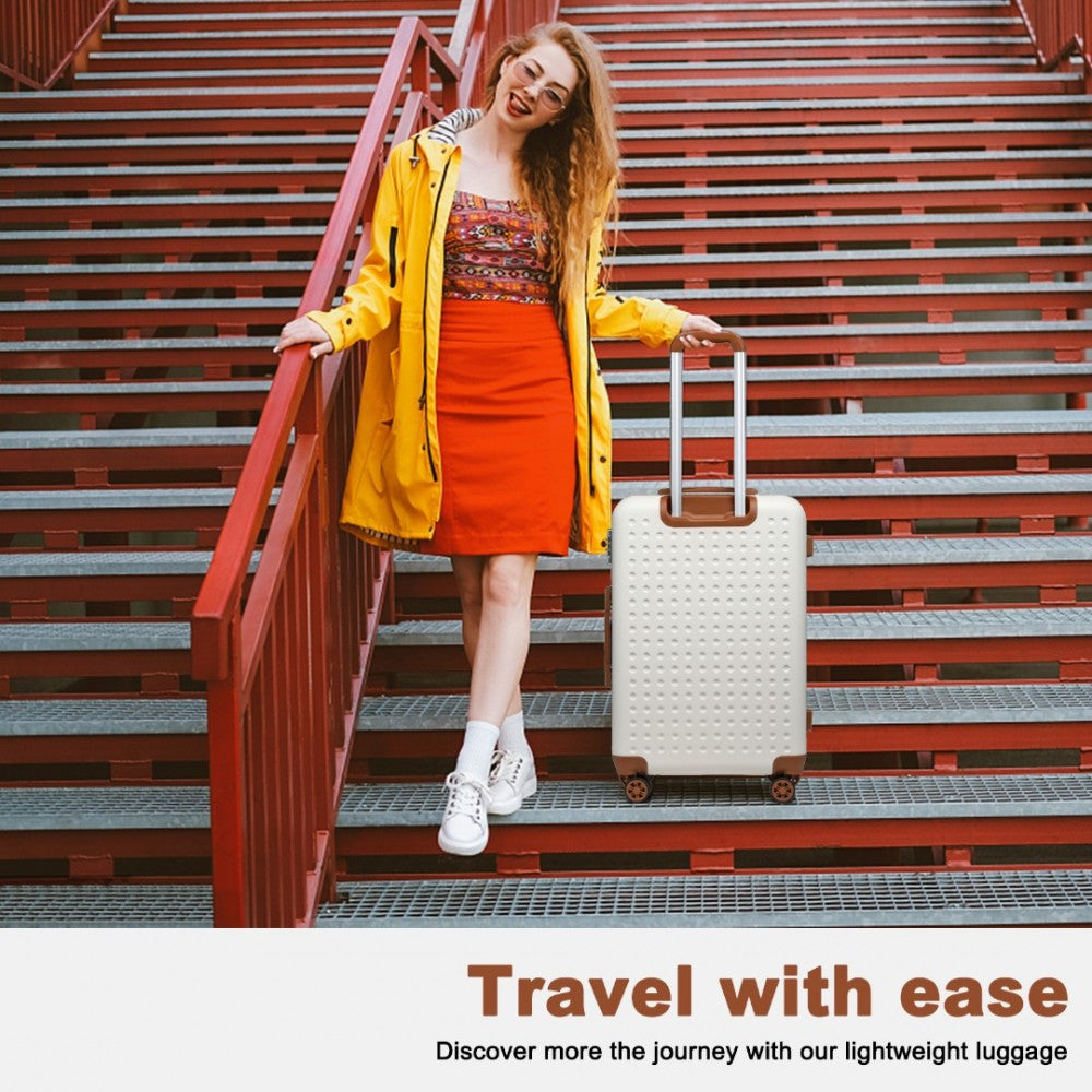 K2394L - KONO FLEXIBLE HARD SHELL ABS SUITCASE WITH TSA LOCK AND VANITY CASE 4 PIECE SET - CREAM - The Baggage Shop