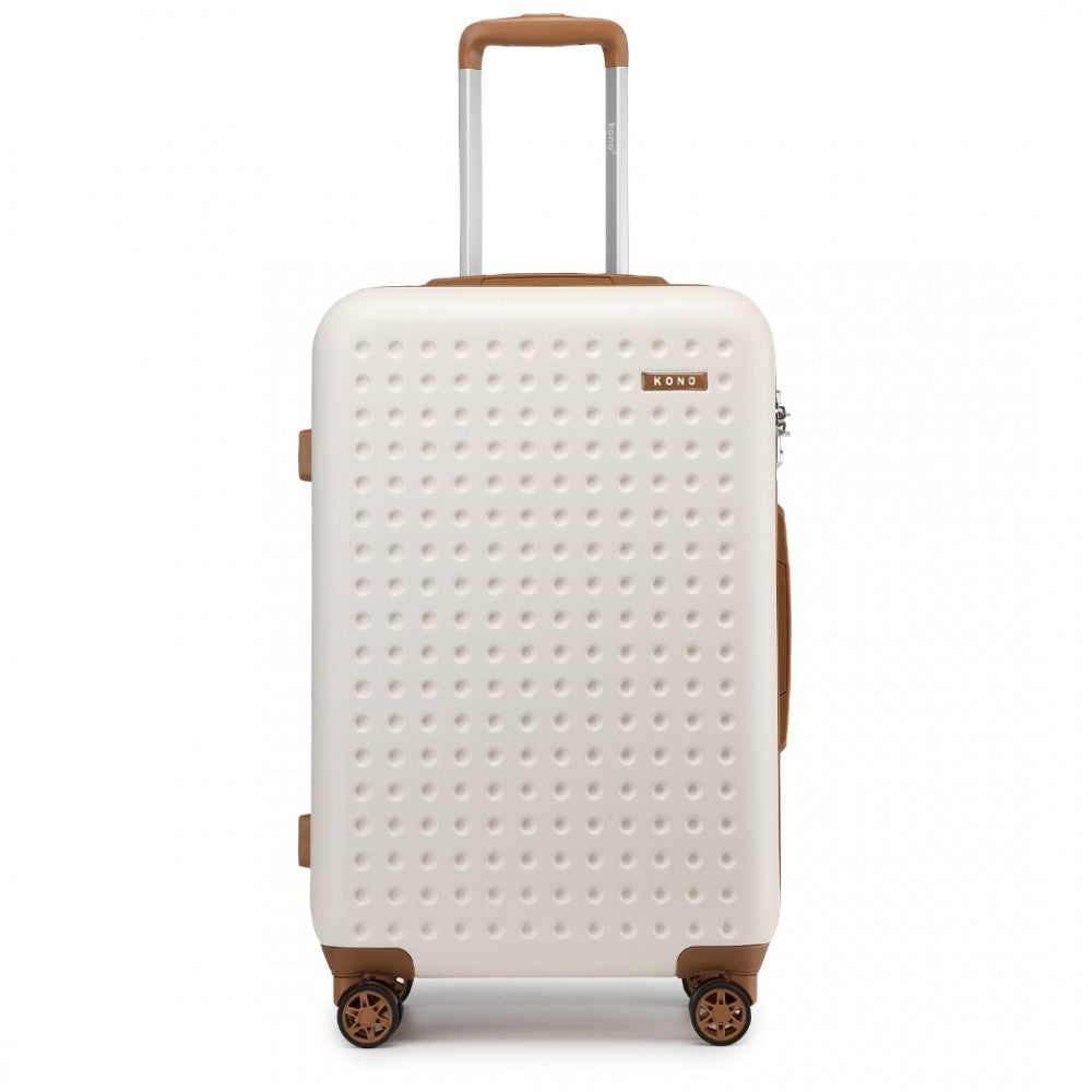 KSK2486 - KONO STYLISH ABS+PC 28 INCH POLKA DOT HARD SHELL SUITCASE WITH TSA LOCK - CREAM AND BROWN - The Baggage Shop